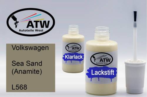 Volkswagen, Sea Sand (Anamite), L568: 20ml Lackstift + 20ml Klarlack - Set, von ATW Autoteile West.